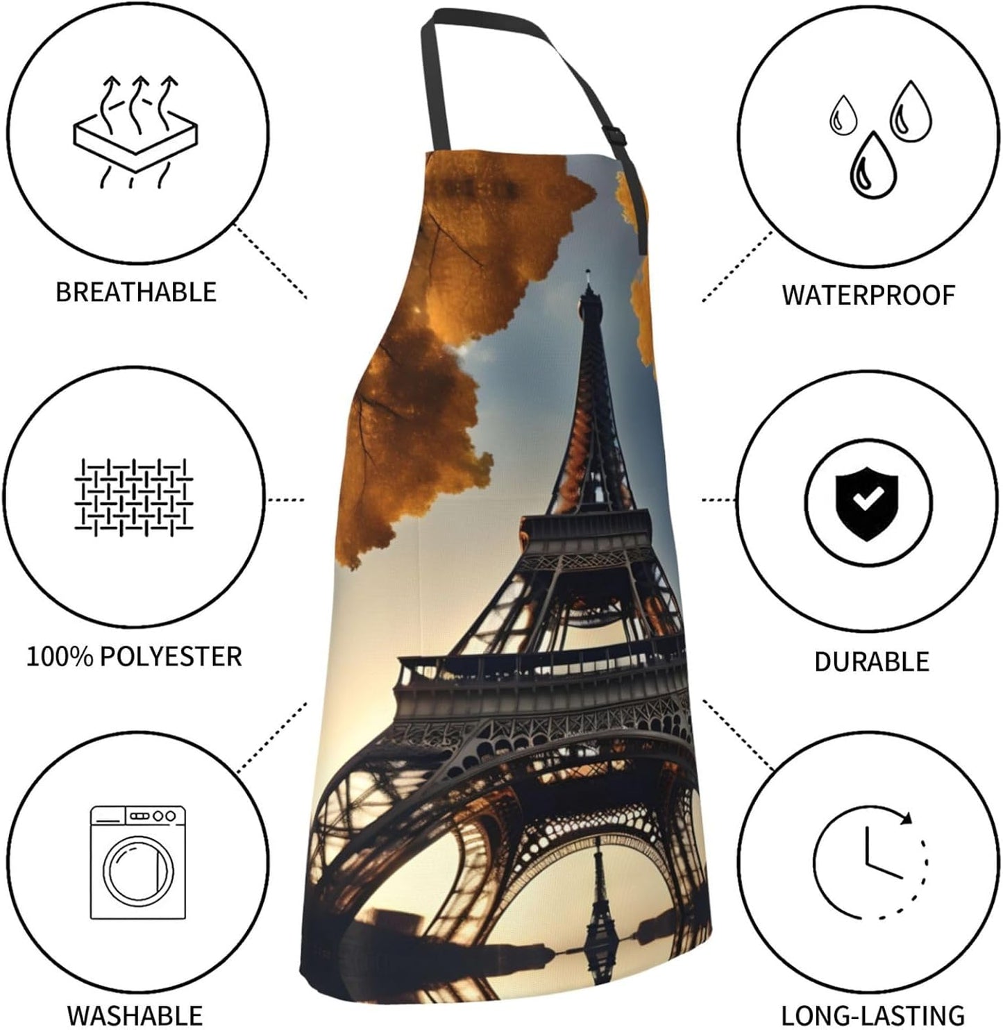 Beautiful Eiffel Tower Paris Print Laundry apron 28x33 In Waterproof Kitchen Apron with Pockets for Cooking Baking