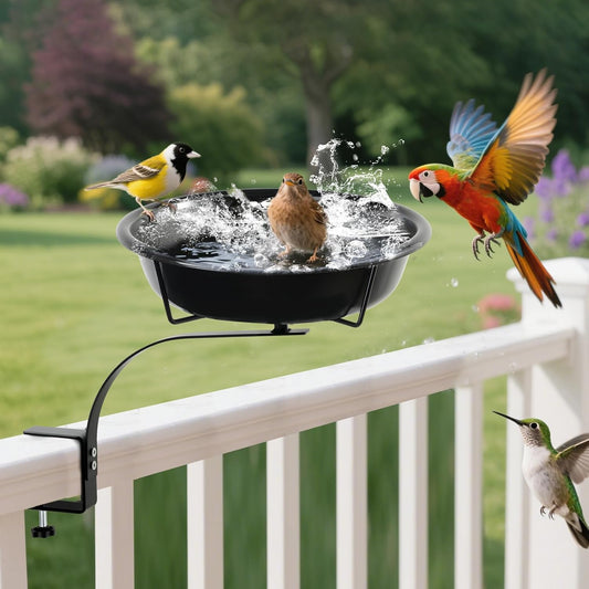 10.6-Inch Bowl Deck Mounted Bird Bath for Outside, Metal Birdbaths for Outdoors, Outdoor Bird Bath with Adjustable Clamp for Railing Balcony Fence, Bird Feeders for Outdoors Garden Decor