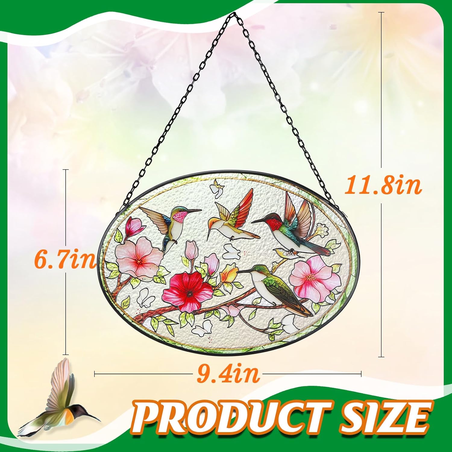 Hummingbird Stained Glass Window Hanging - 6.7" x 9.4" Hummingbird Gif
