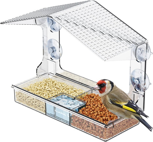 Yieach Acrylic Window Bird Feeders with Strong Suction Cups for Cats,Kid and Birds Lovers Gifts,Clear Bird Feeder for Window Viewing,Large Window Mount Birdfeeder,Birds House for Outdoors,Balcony