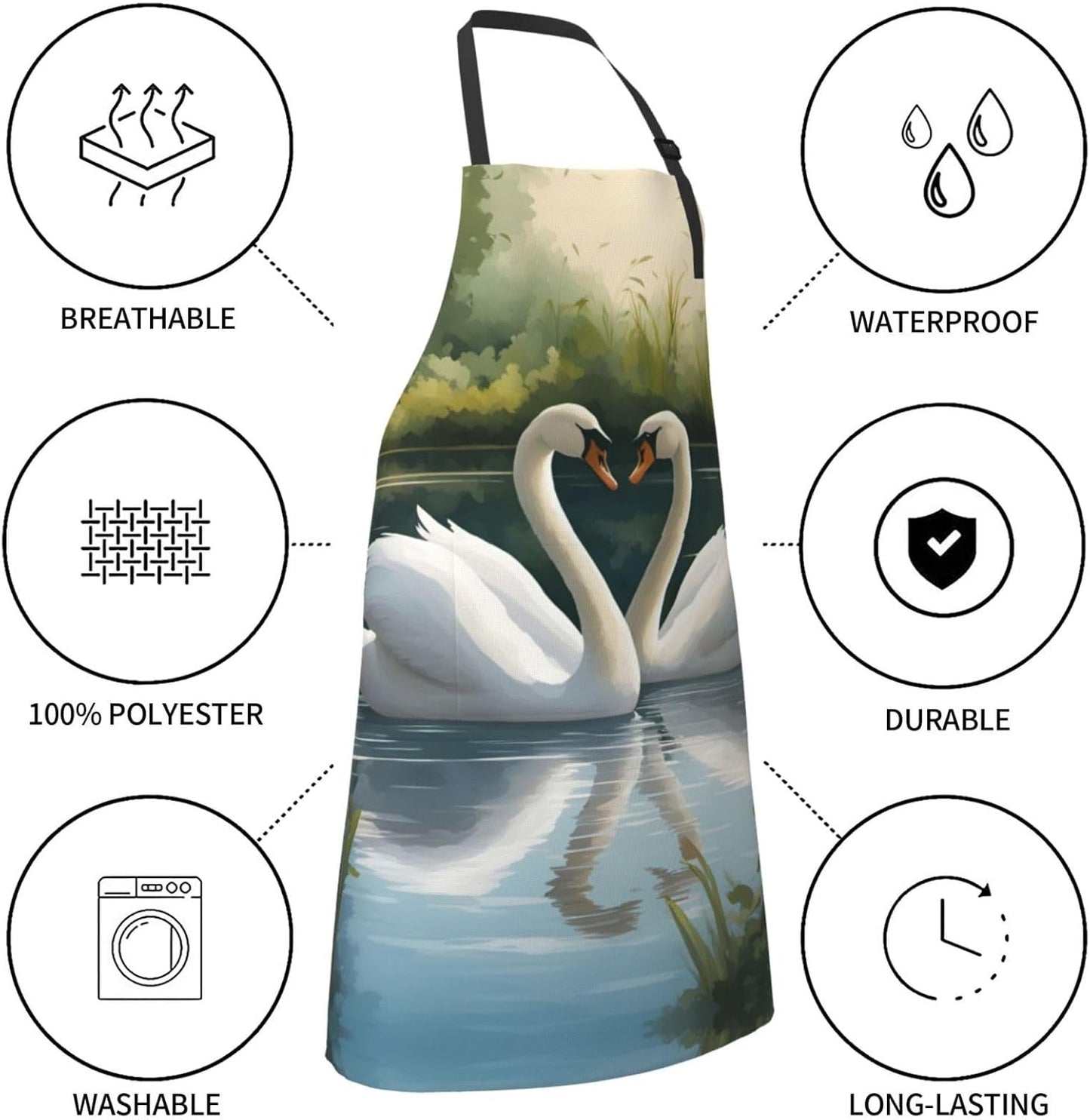 Beautiful White Swans on The Lake Print 28 x 33in Waterproof Apron with Pockets Fashionable Versatile Smock for Baking