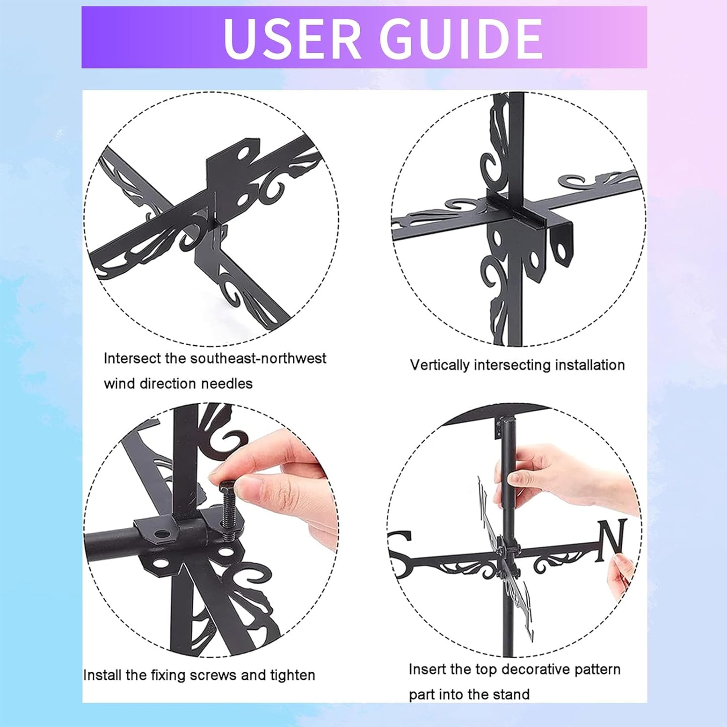 3D Rooster Weathervane Metal Wind Vane Weathercock Garden Decoration Wind Direction Indicator Stake Roof Mount Ornament for Farmhouse Yard Outdoor
