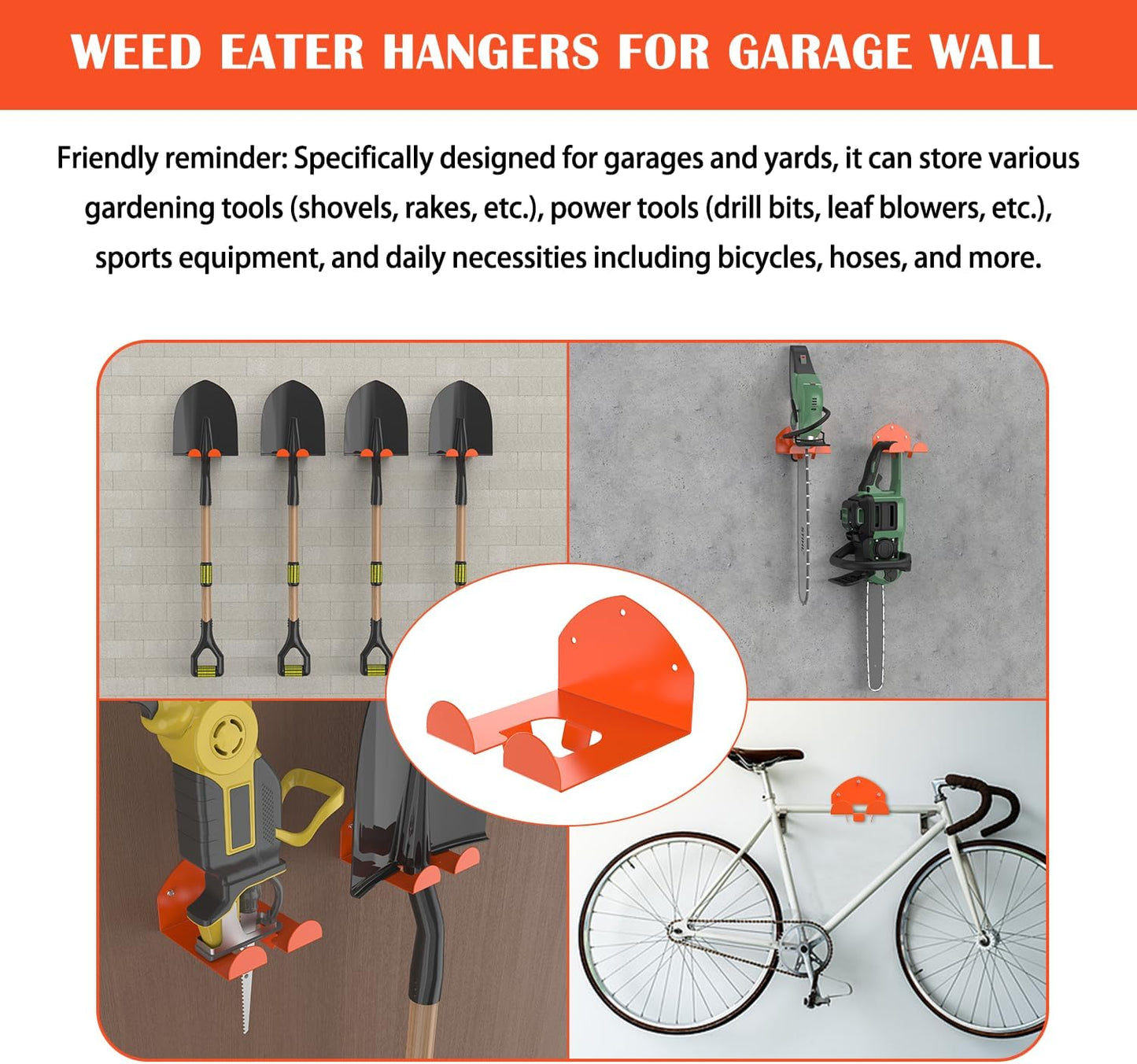 Weedeater Rack, 2 Pack Weed Eater Hanger, 180LB Alloy Steel Mowing Accessories Weed Eater Rack Set, Weedeater Hanger for Stihl Trimmer, Chainsaw, Shovel, Bike & Garden Tools