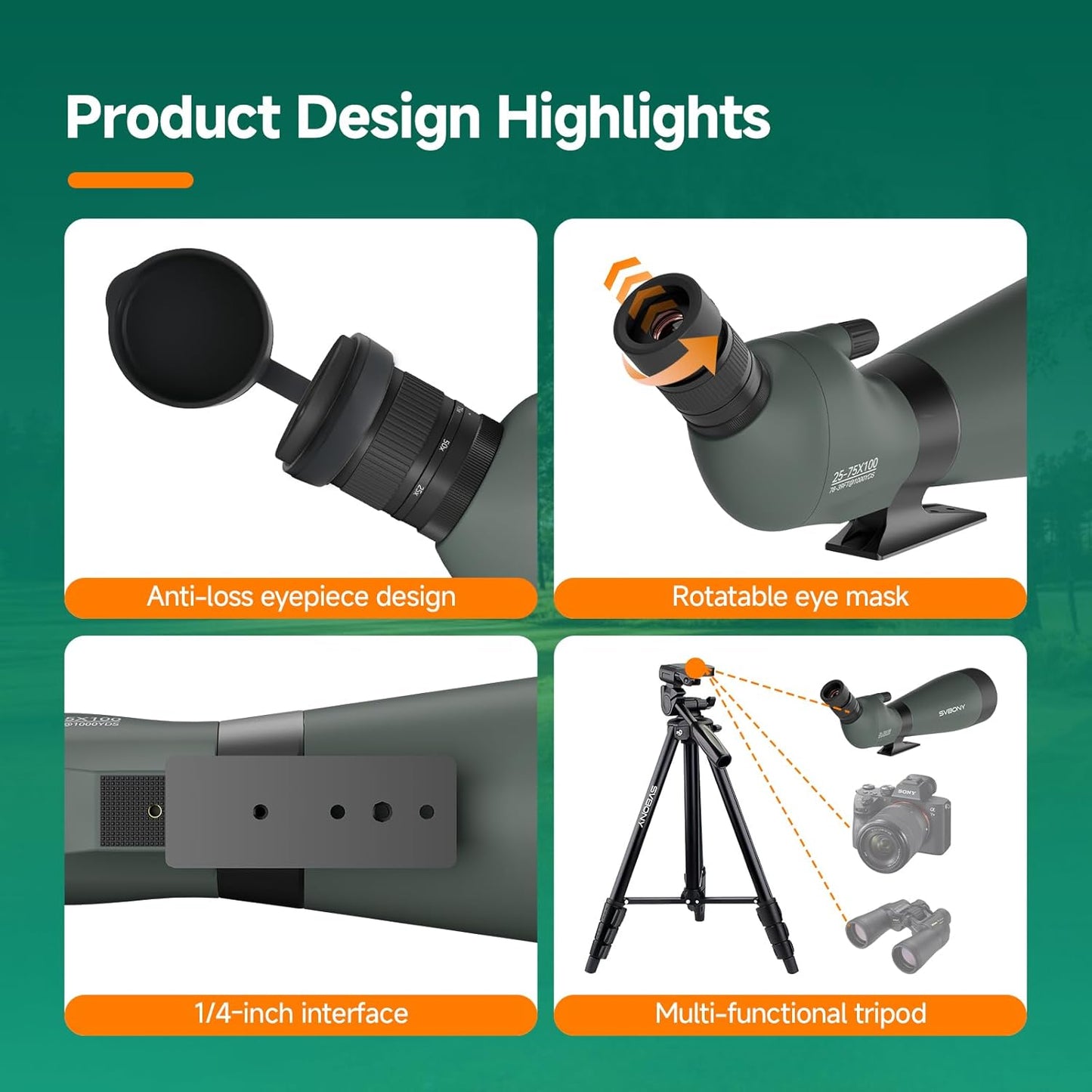 SVBONY SV28 20-60x80 New Version Spotting Scope for Target Observation, Long Range Spotter Scope with Phone Adapter,Shutter and Tripod, HD Scope for Bird Watching, Wildlife Observation