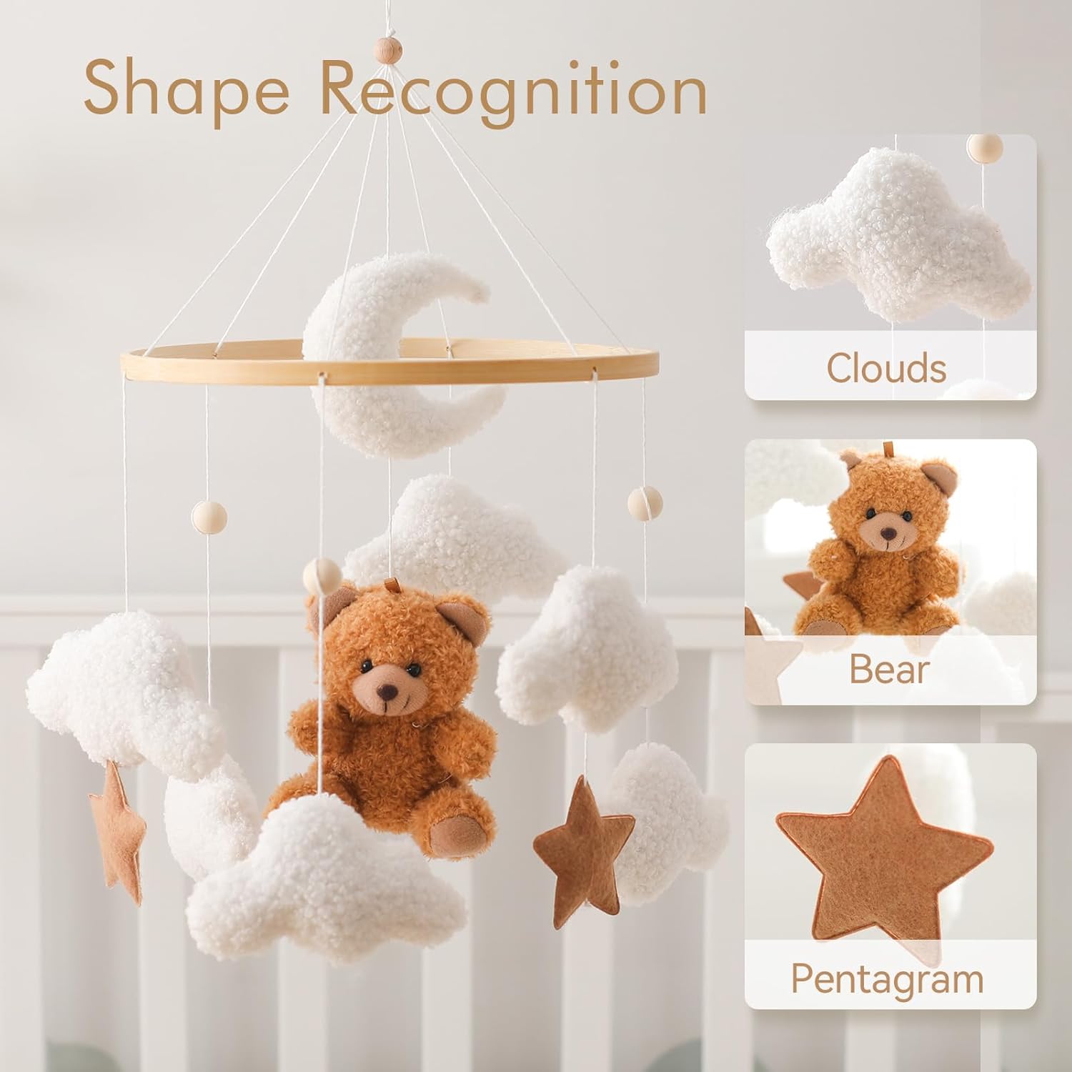 EERKEOD Baby Crib Mobile Bear Nursery Mobile for Boys Girls Teddy Velv
