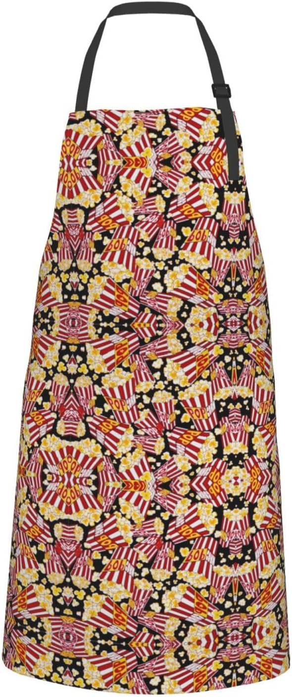 Popcorn Print Print 28x33 In Adult Kitchen Apron with Pockets Versatile Chef Smock for Cooking Baking