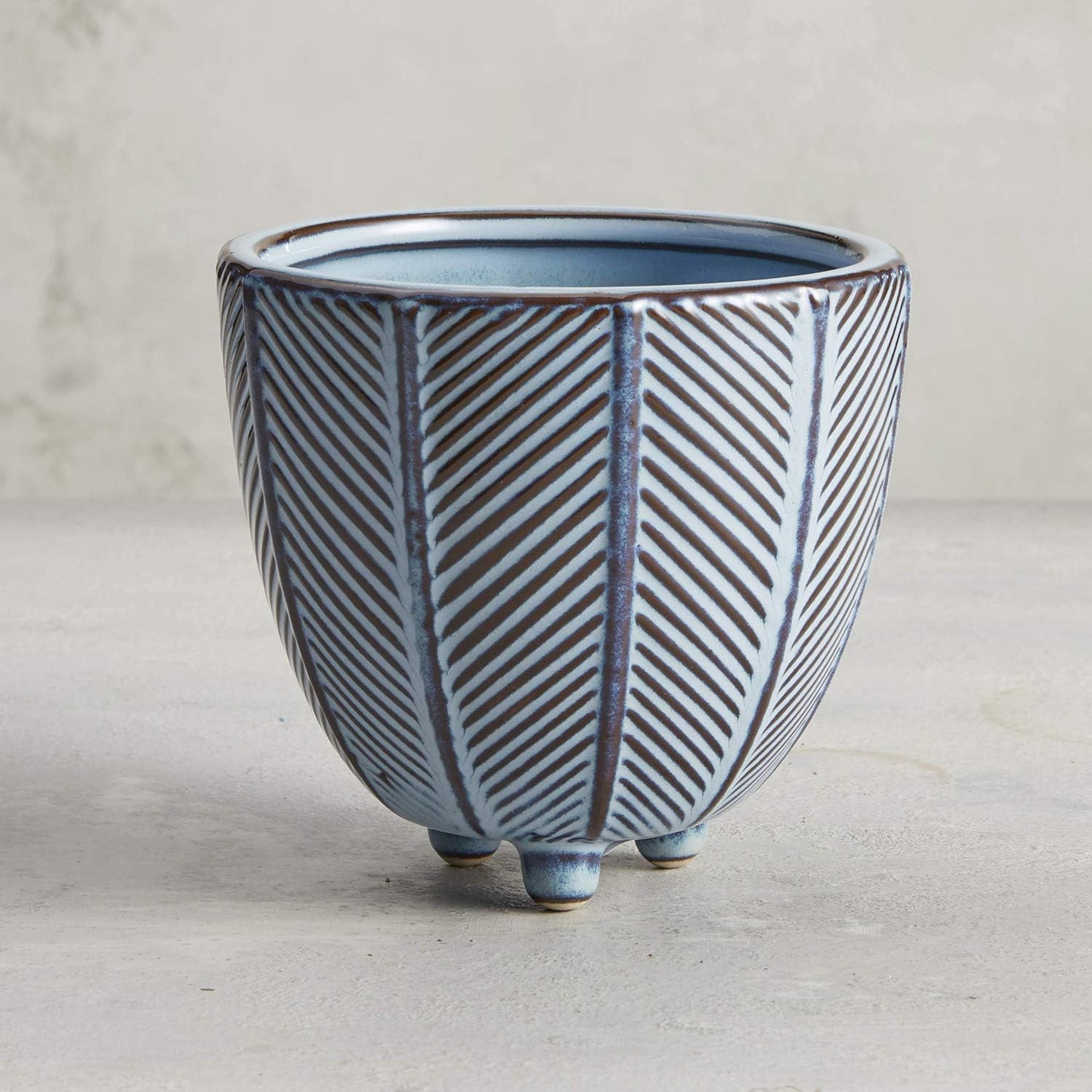 47th & Main Ceramic Decorative Pot, 4.5" Tall, Blue Line