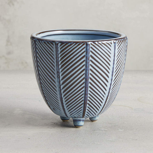 47th & Main Ceramic Decorative Pot, 4.5" Tall, Blue Line
