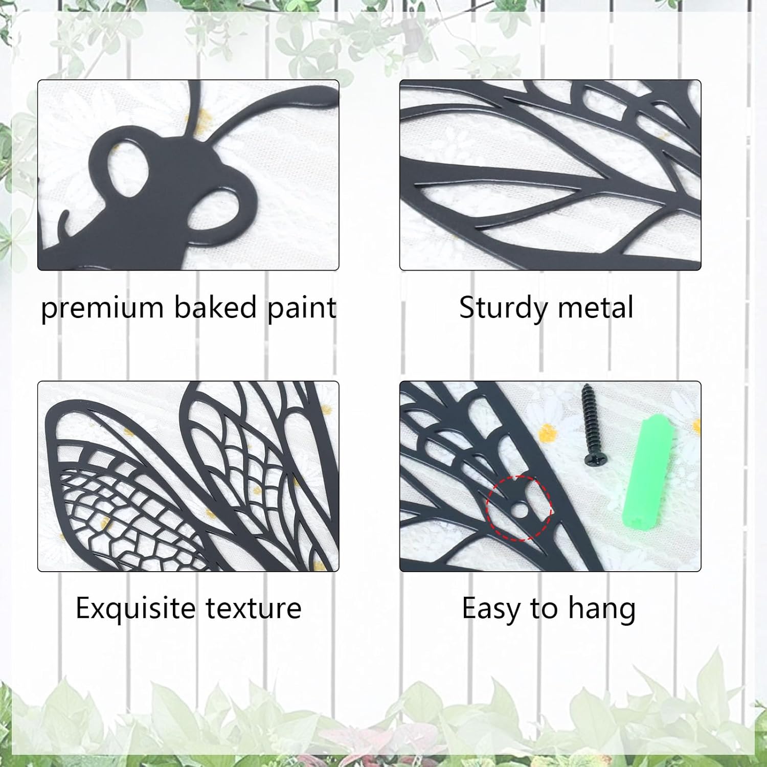 KOYILTD 3 Pieces Unique Dragonfly Wall Decoration Black Metal Garden W