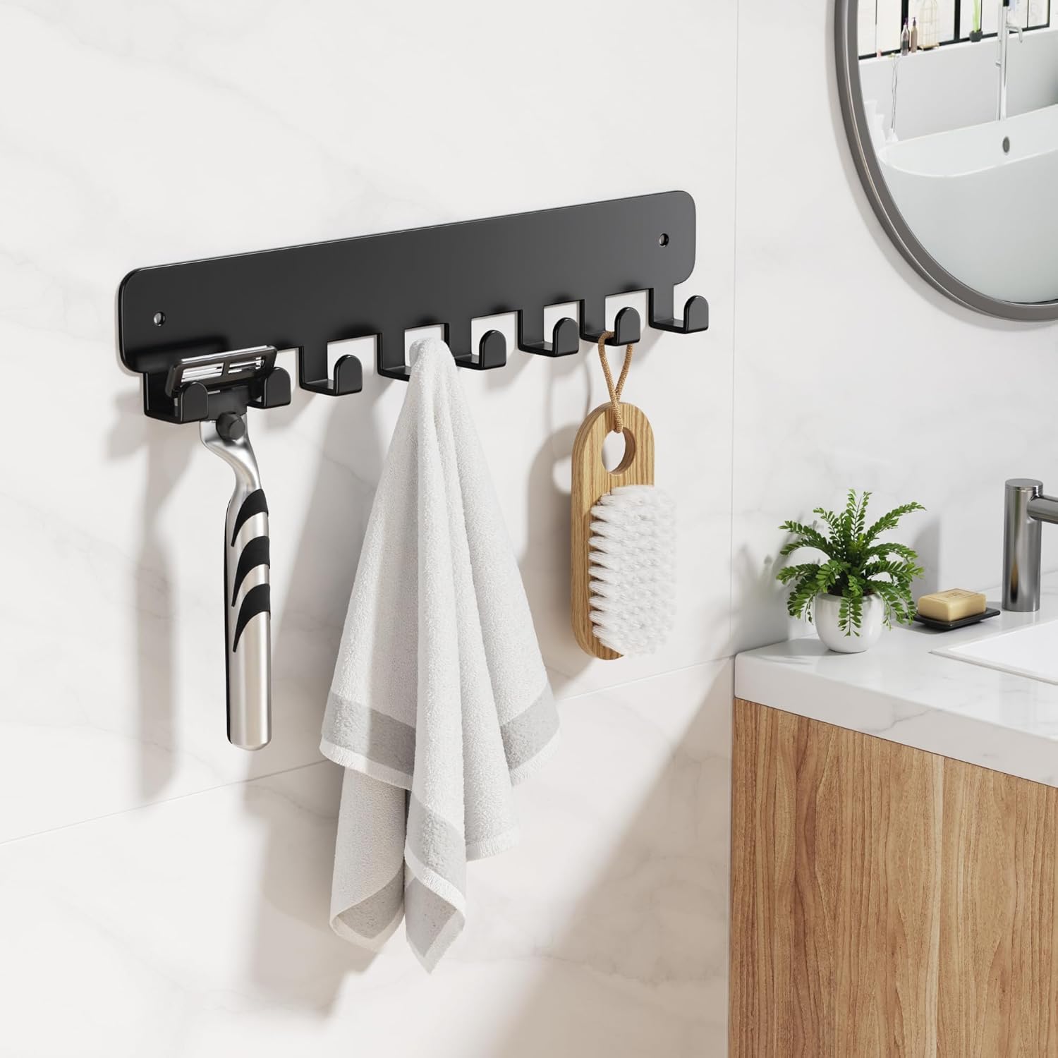 pickpiff Key Holder Wall Mount, Adhesive Key Rack with 8 Hooks Hanger 