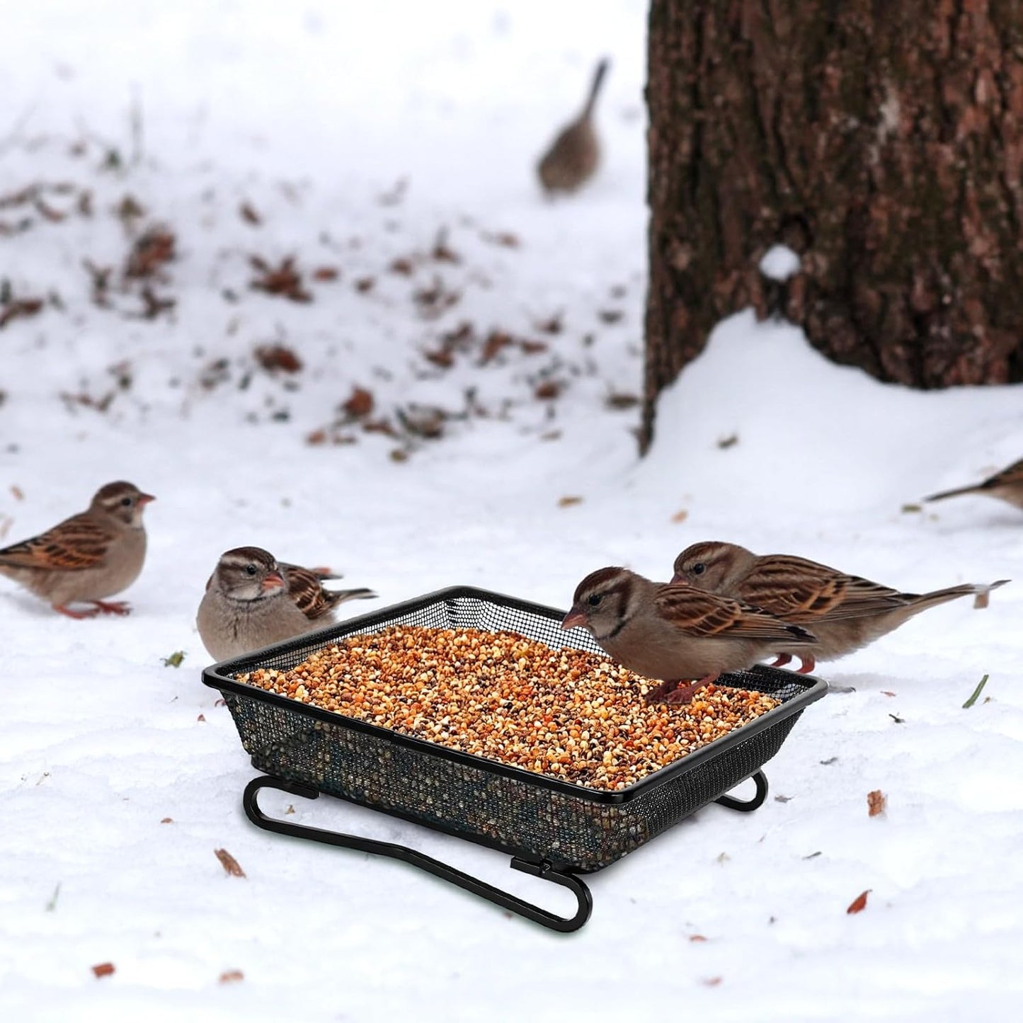 Ground Platform Bird Feeder Metal Seed Tray for Outside Garden Wild Bi