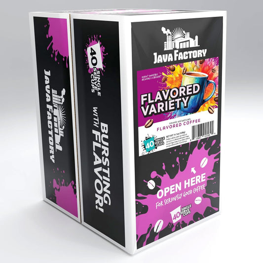 Java Factory Flavored Coffee Pods, Assorted Sampler, Variety Pack, Com