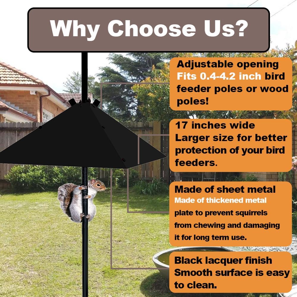 Metal Squirrel Baffle，Adjustable Opening Size Up to 4x4 Wide Wooden Post,Squirrel Baffle for Bird Feeders Without Removing Bird Feeder Poles Or Shepherd's Hooks.17inch