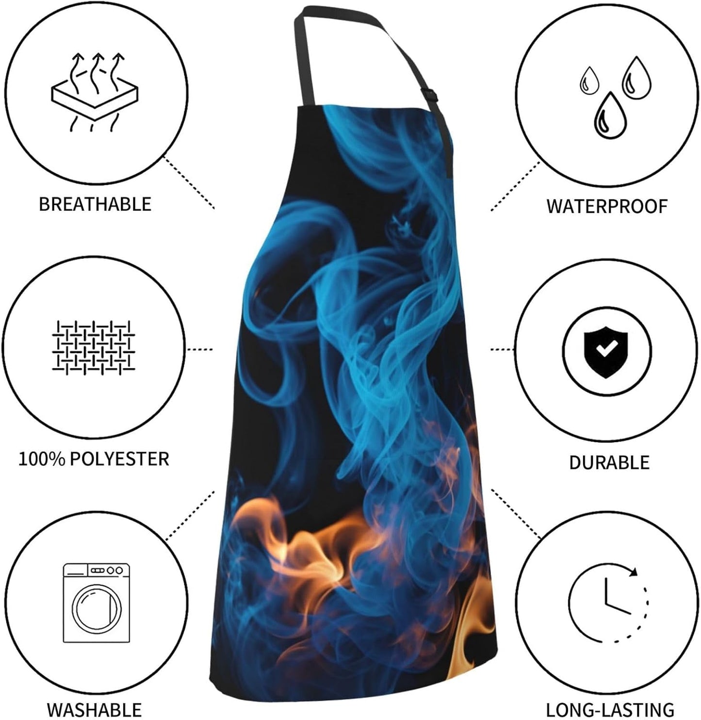 Blue Flame print Waterproof chef's apron with pocket apron for kitchen cooking baking barbecue and gardening