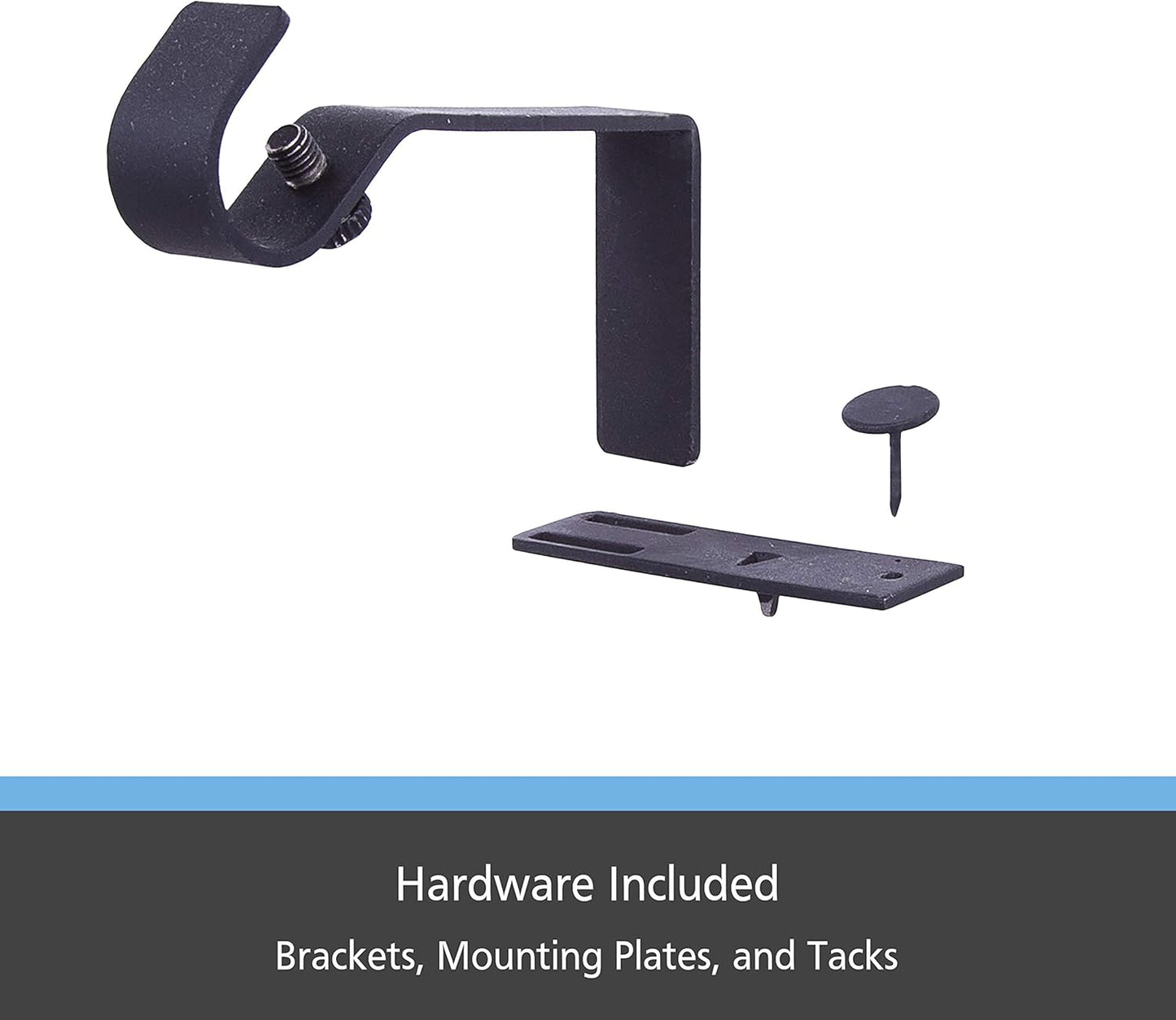 Kenney Fast Fit 5/8" No Measure Curtain Rod Brackets, Matte Black