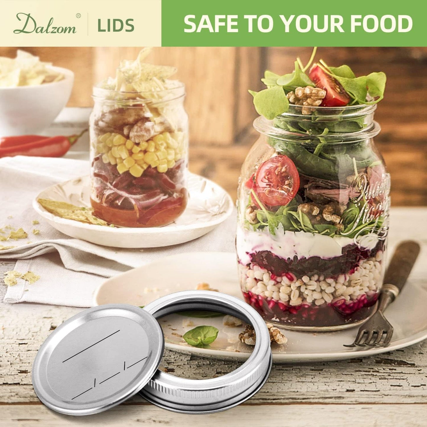 Dalzom® 48Pcs Canning Lids with Rings Regular Mouth, Premium Mason Jar Lids with Bands/Rings for Ball, Kerr Jars - Food Grade Material, 100% Fit & Airtight for Regular Mouth Mason Jars
