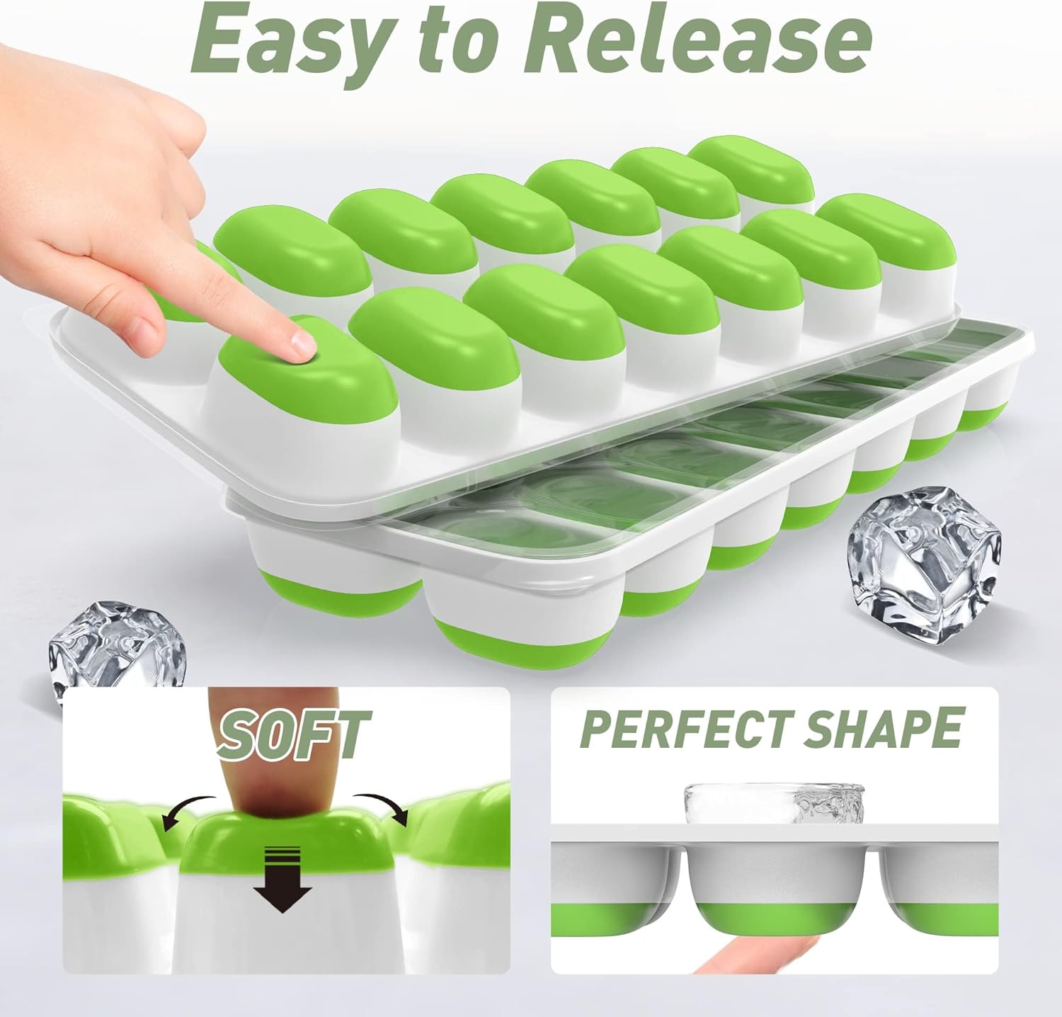 Ice Cube Tray with Lid, 4 Packs 56 Cubes Durable Stackable Ice Cube Tr