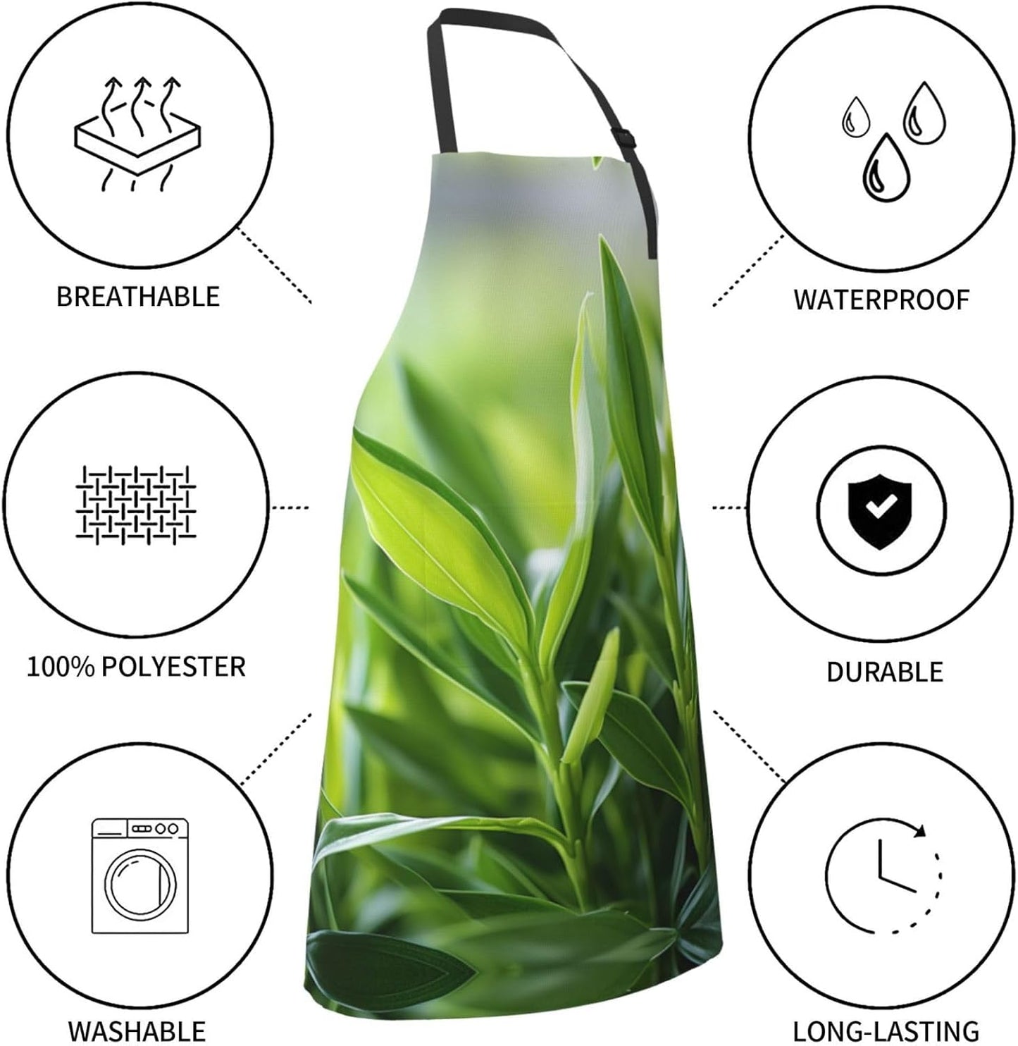 Green Palm Leaf print Waterproof apron with pocket adjustable cooking apron for adult kitchen bibs to bake