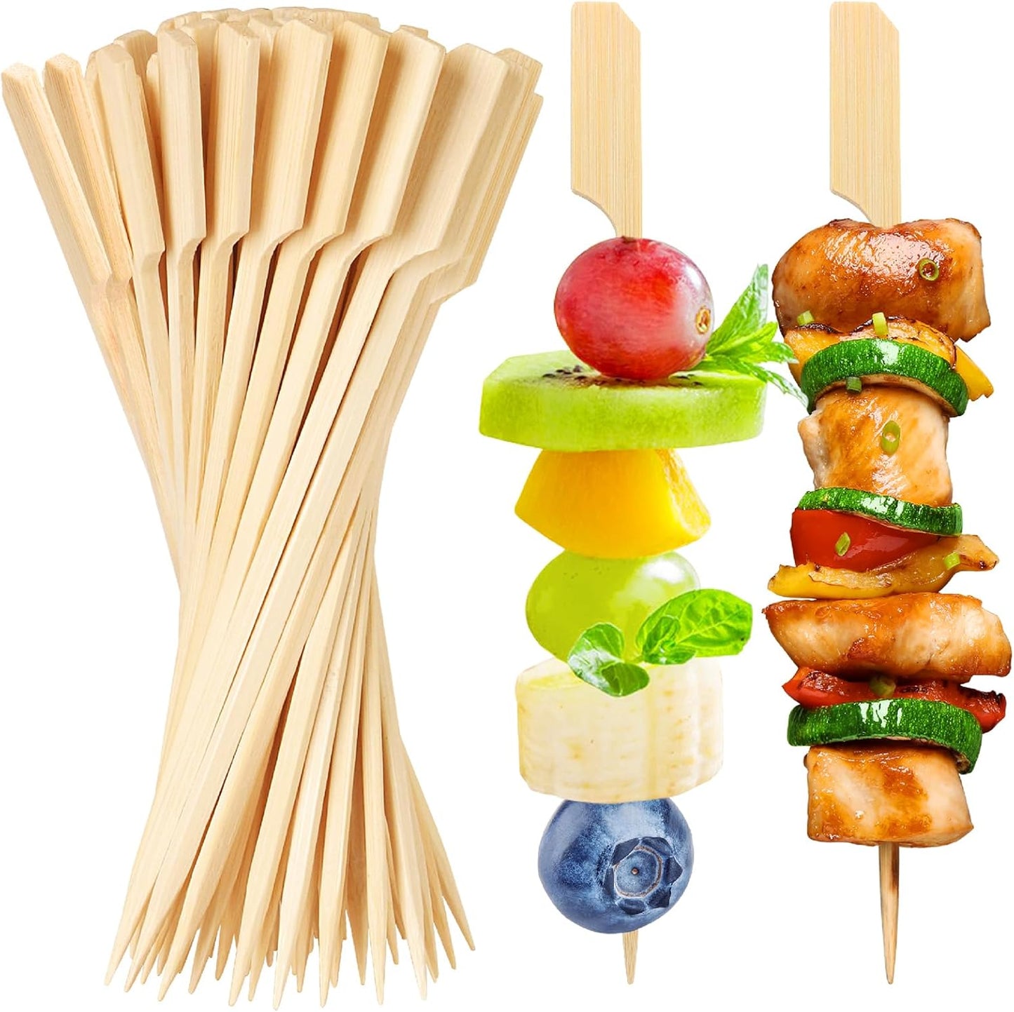 200PCS Bamboo Skewers for Appetizers, [6 Inch] Long Cocktail Picks Fancy Toothpicks for Appetizers, Flat Paddle Wooden Skewers Food Sticks for Party Drinks Fruit BBQ, Charcuterie Boards Accessories