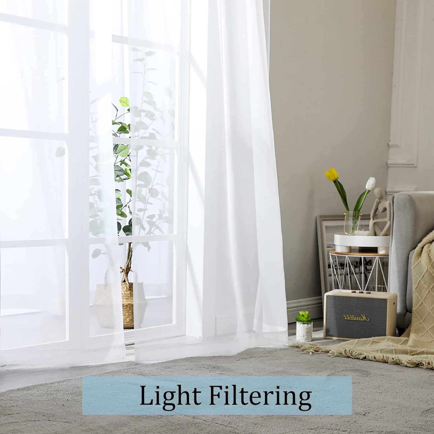 OWENIE Sheer Curtains 84 inches Long 2 Panels Set for Living Room/Bedr
