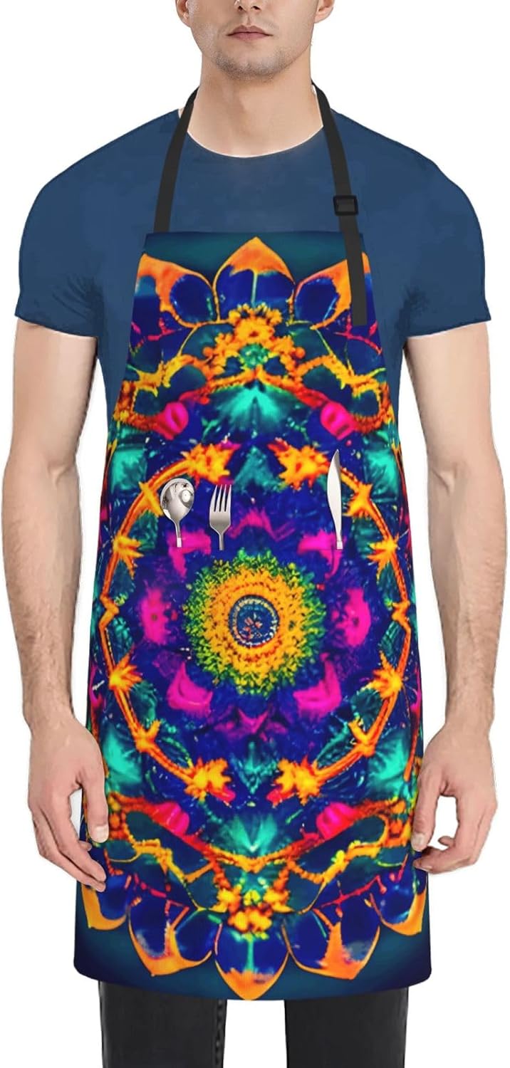 YANYU Mandala pattern Print 28x33 In Kitchen Apron Stylish Chef Apron 