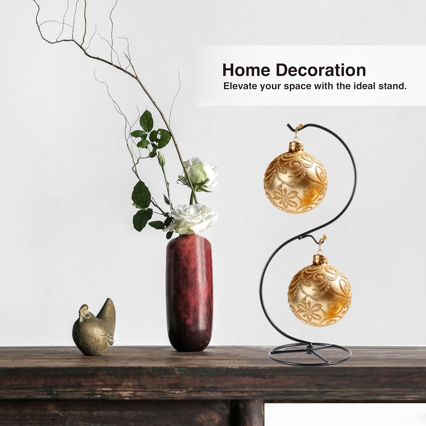 Ornament Display Stand Holder Iron Hanger Air Plant Stand Flower Pot Holder Iron Stand for Hanging Glass Globe Ball ,Christmas Wedding Ornament, Home Office Decor (S-style)