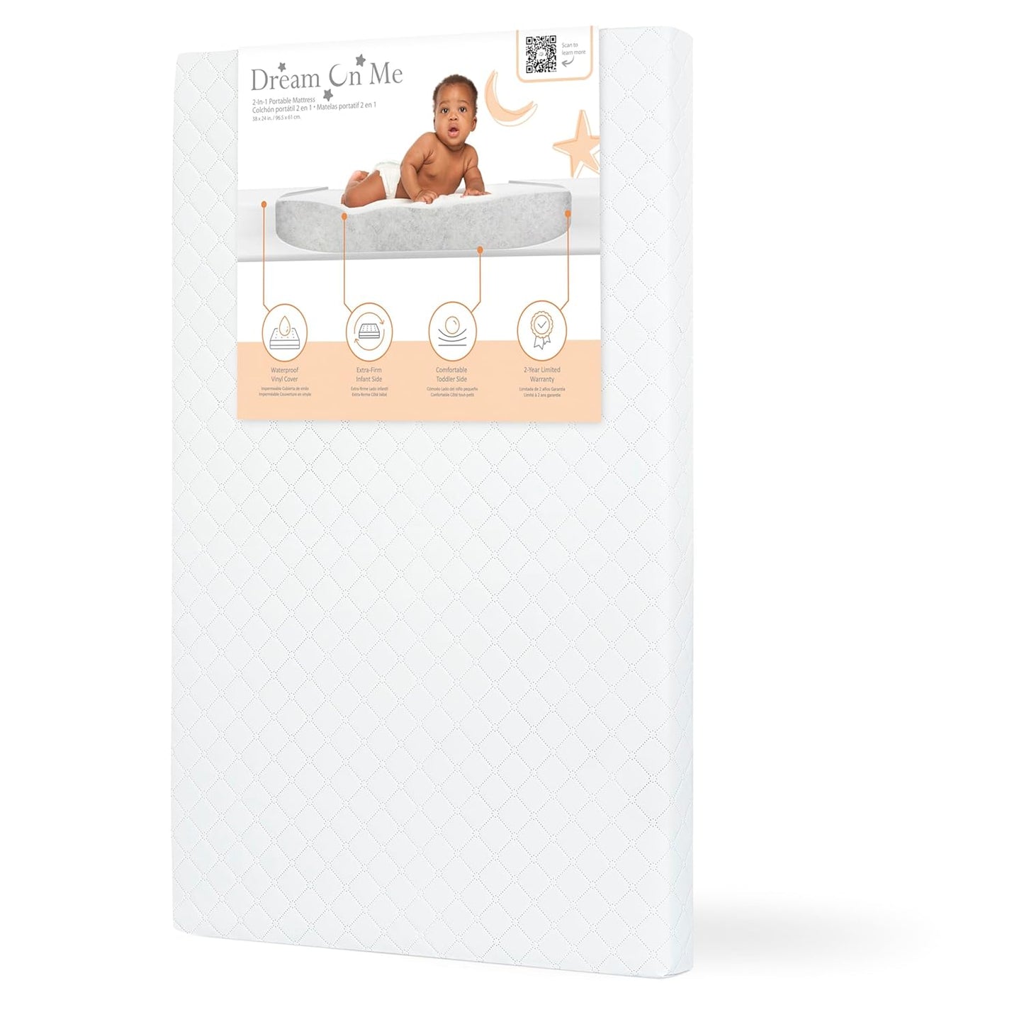 Dream On Me Holly 3” Mini/Portable Crib Mattress, Greenguard Gold & BSA Certified, Fits Portable & Mini Cribs, Lightweight Fiber Core, Waterproof Vinyl Cover (38"x24"x3")