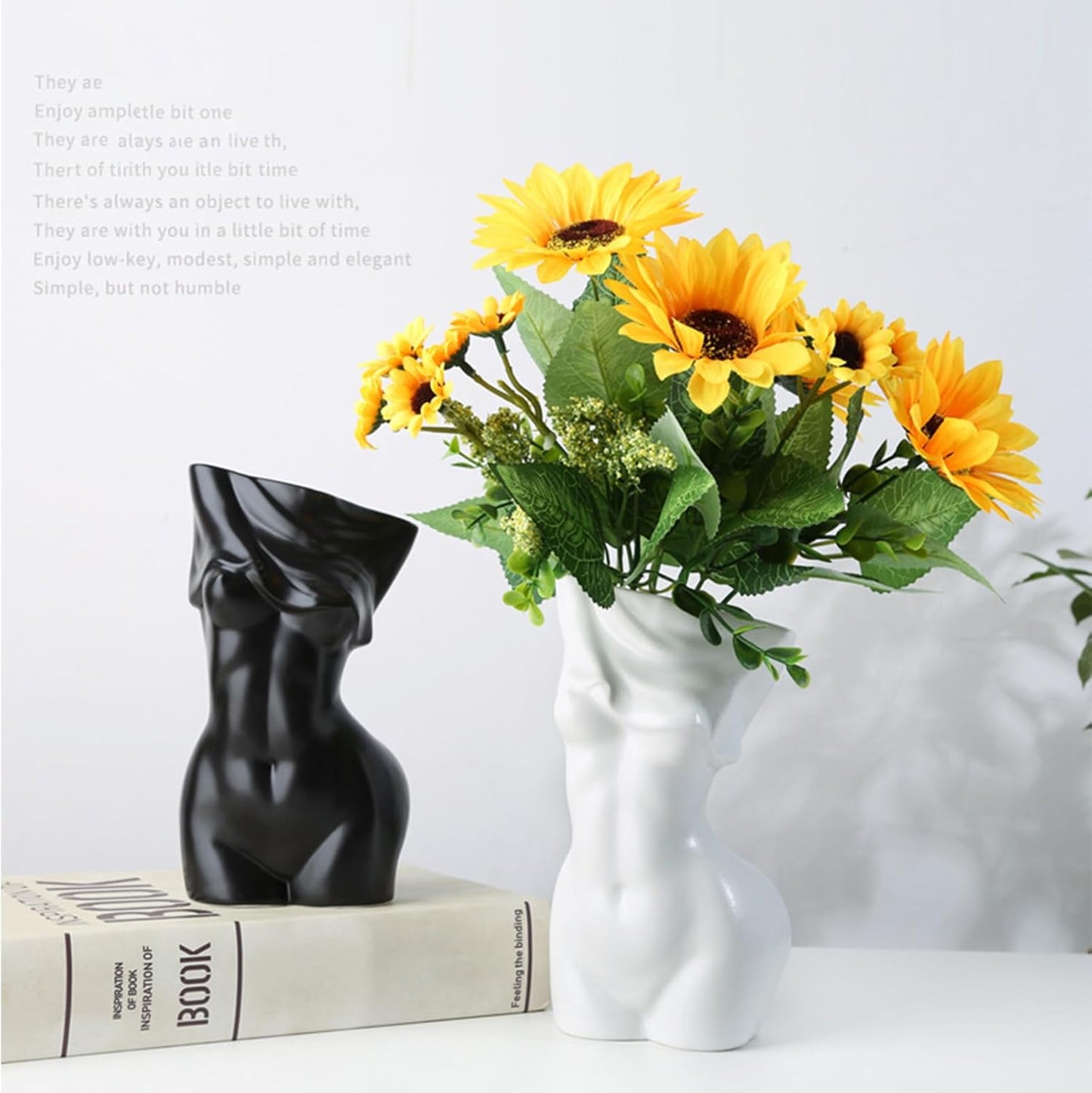 Black Female Body Vase - Unique Undressing Ceramic Flower Planter, Modern Curved Art Sculpture for Home Decor, Table, Shelf & Desk 7.68inches (Black)