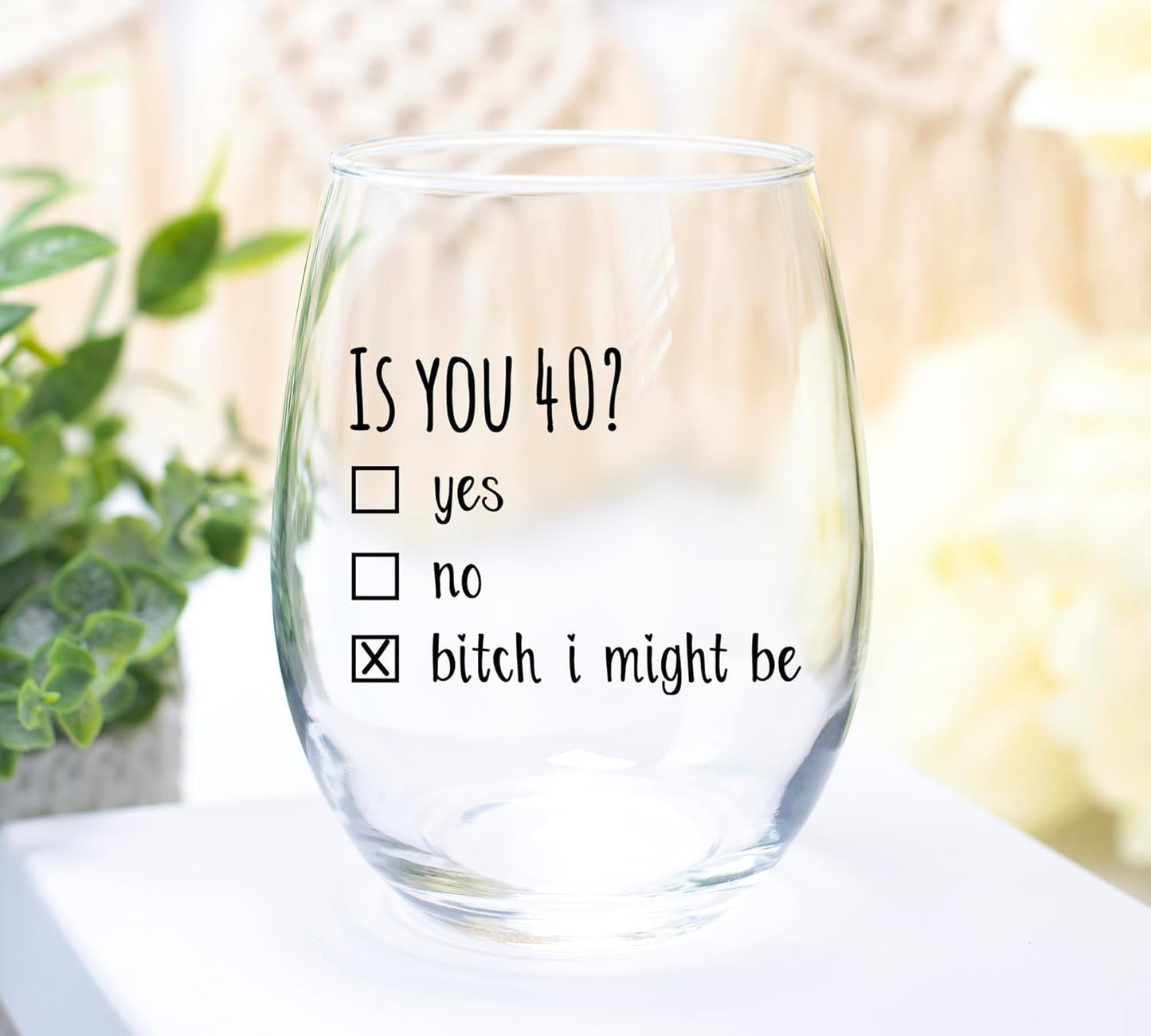 Gelid 40th Birthday Gifts for Women and Men Wine Glass - Funny Is You 40 Gift Idea for Mom Dad Husband Wife – 40 Year Old Party Supplies Decorations for Him, Her - 15oz