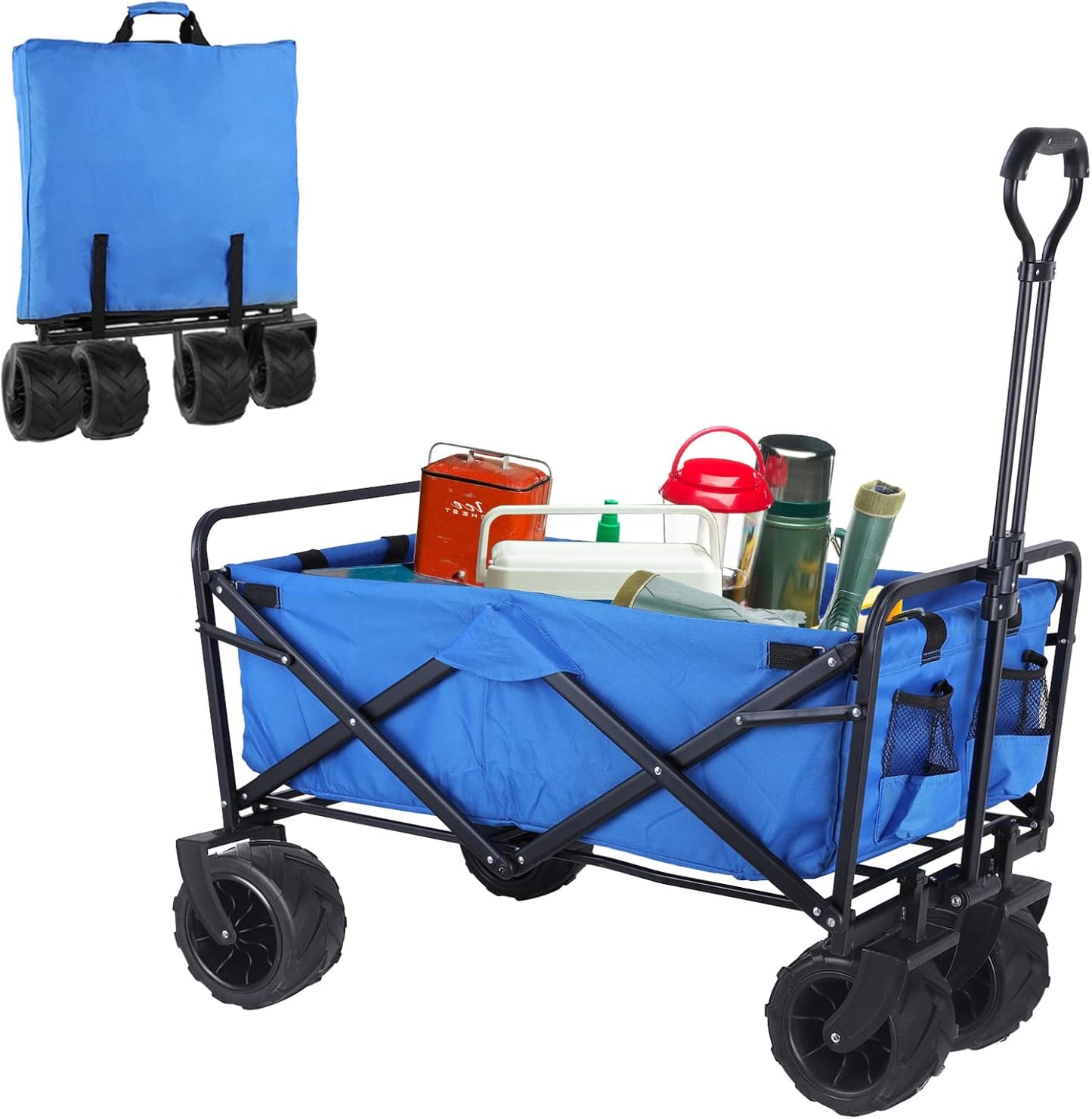 330lbs Heavy Duty Collapsible Wagon - All-Terrain 360° Wheels, Drink Holders, Beach Utility Cart - Foldable, Portable for Sand, Camping, Grocery, Garden - Outdoor Sports & Shopping Essential