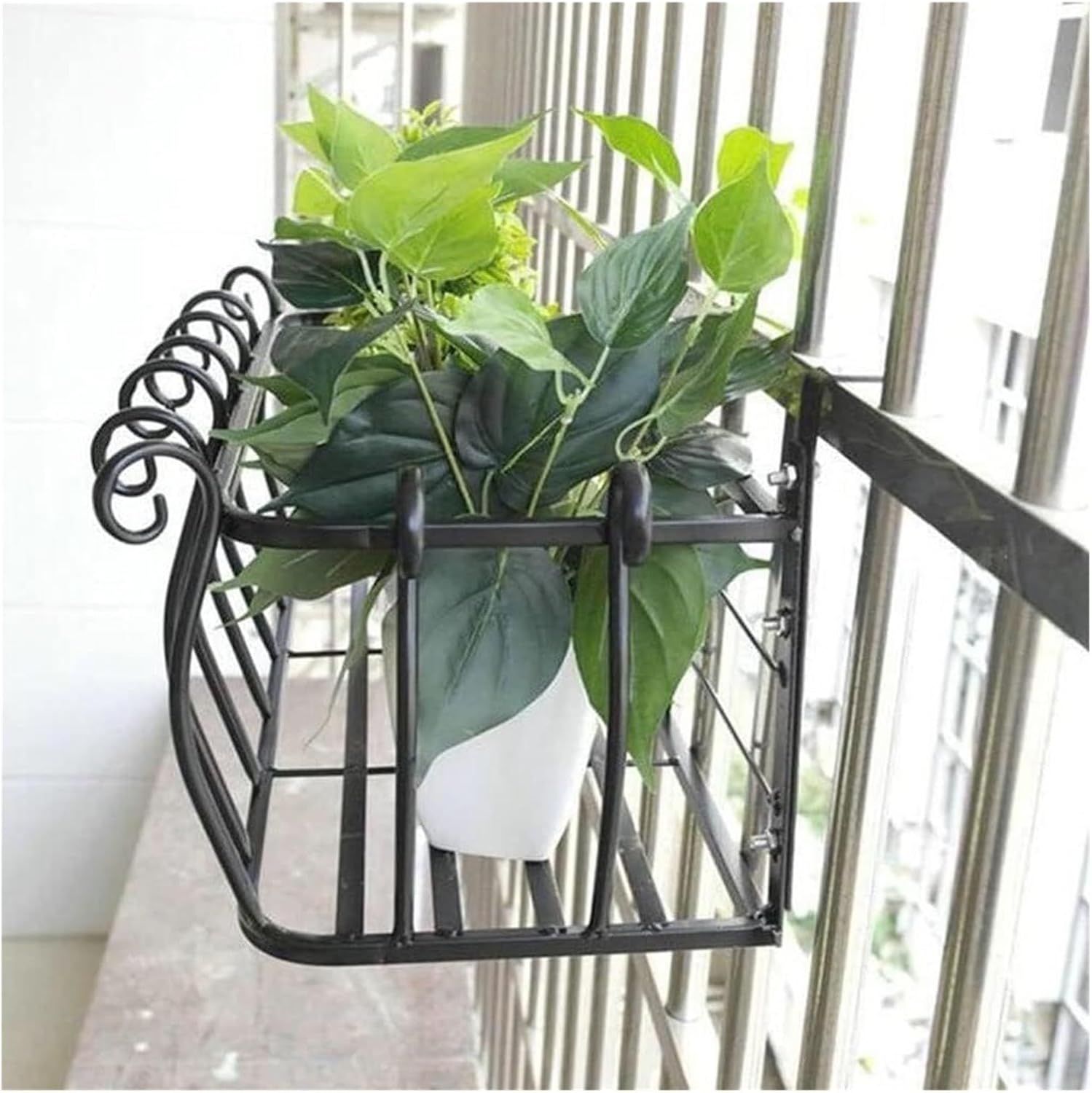 Railing Planter for Fence, Hanging Flower Pot Stand, Window Sill Plant