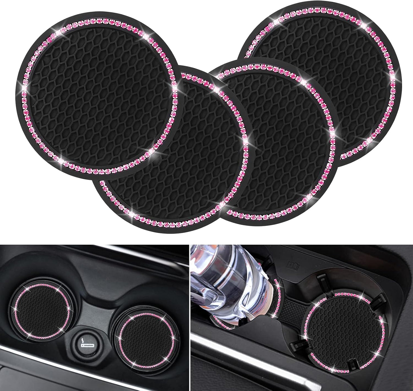 4 Pack Car Coasters, Universal Vehicle Bling Car Coaster, Cute Rhinest