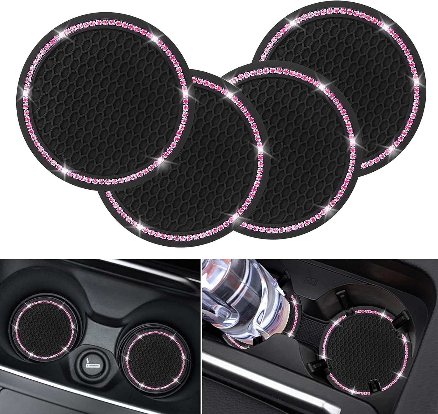 4 Pack Car Coasters, Universal Vehicle Bling Car Coaster, Cute Rhinest
