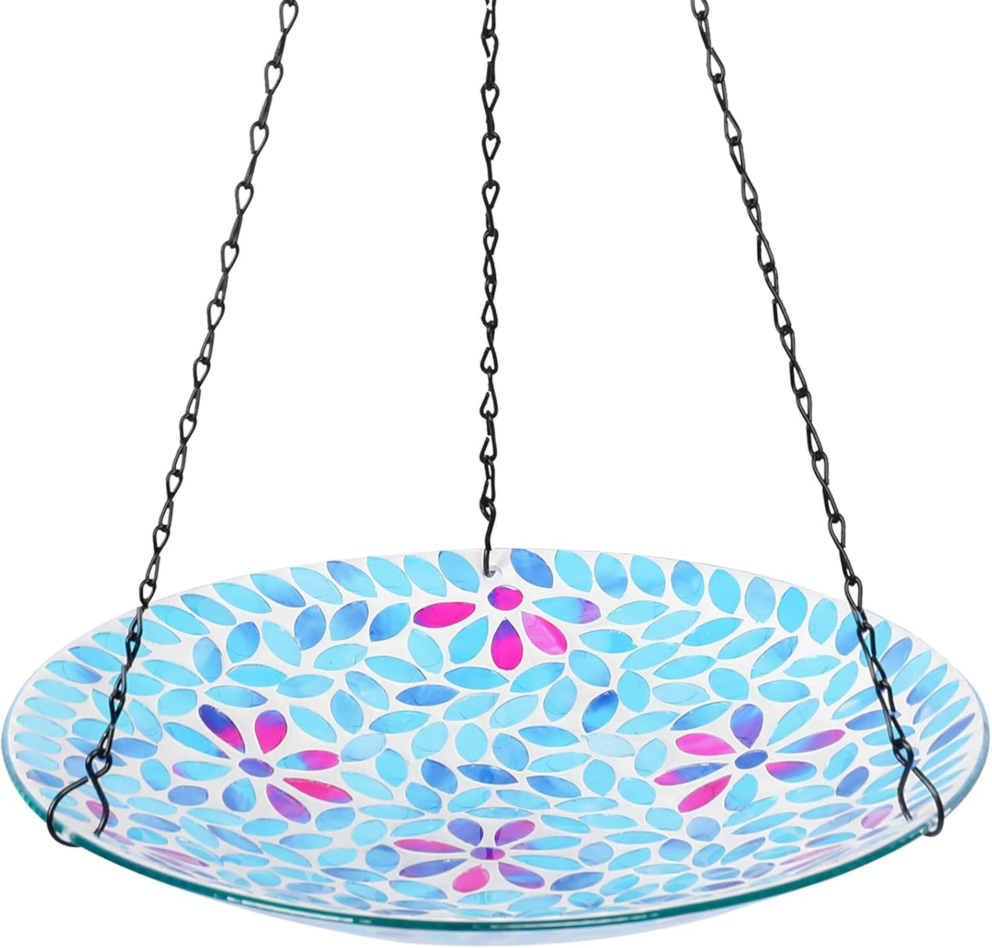 MUMTOP Mosaic Hanging Bird Bath-Bird Baths for Outdoors - 12 Inch Glas