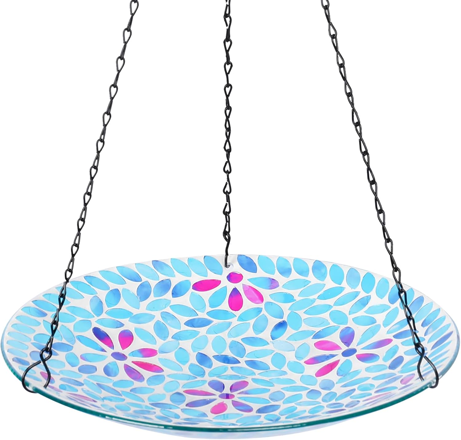 MUMTOP Mosaic Hanging Bird Bath-Bird Baths for Outdoors - 12 Inch Glas