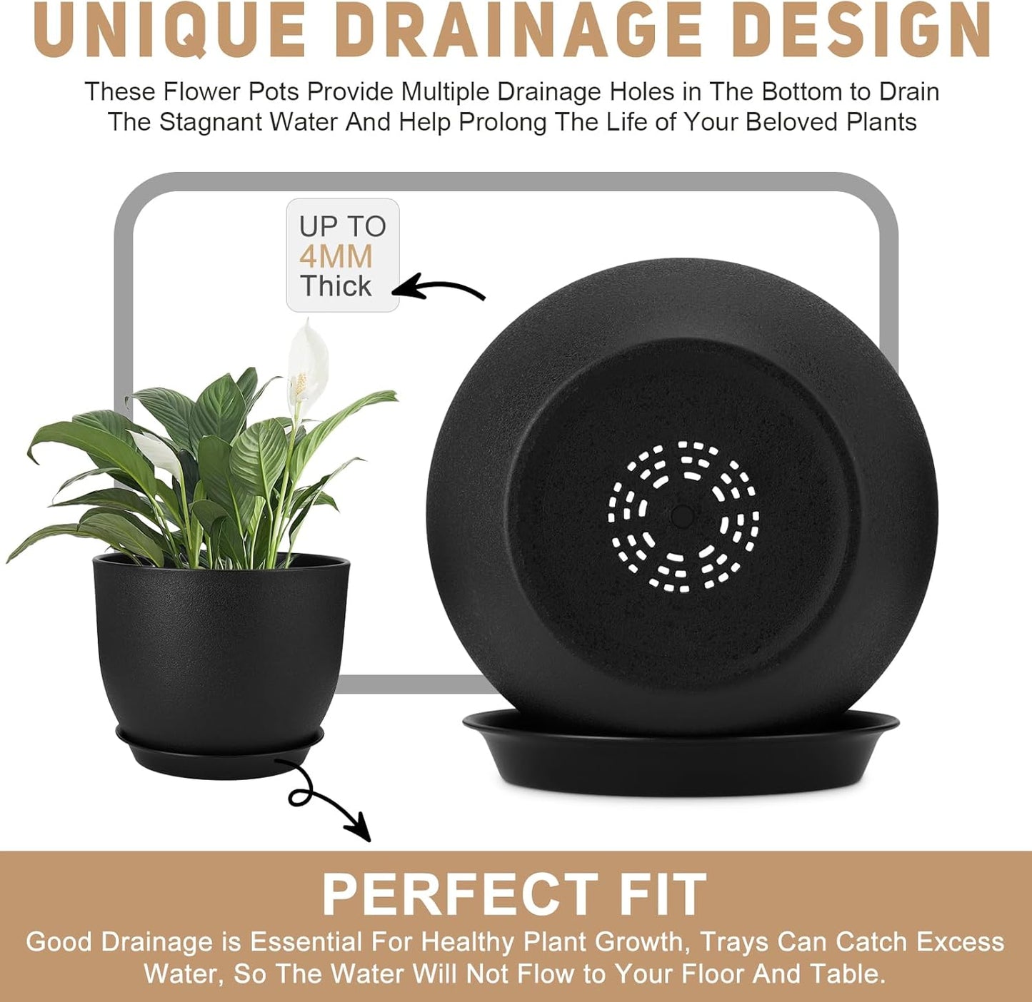 Plant Pots 12/10/9 inch Set of 3, Flower Pots with Multi Mesh Drainage