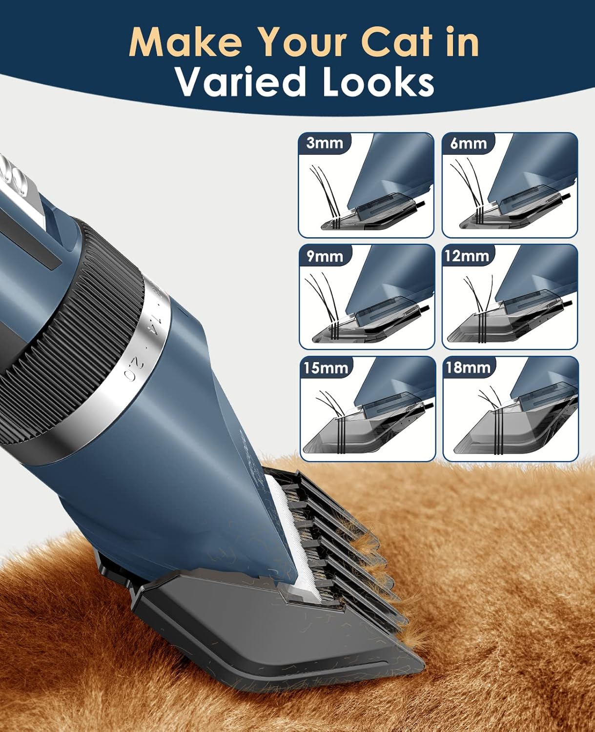 oneisall Quiet Cat Clippers for Matted & Long Hair, 2-Speed Cordless P