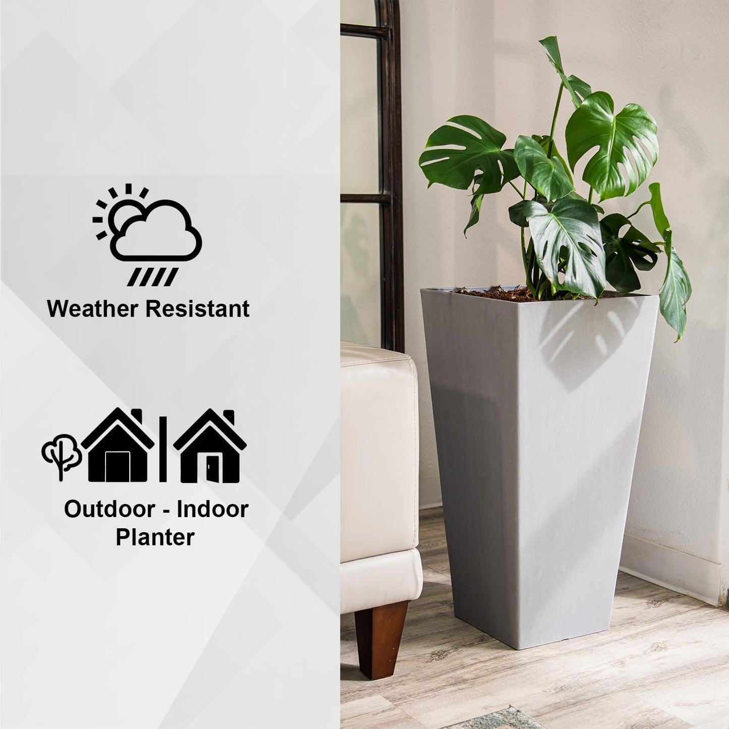 XBrand Modern 28-Inch Square Planter, Modern Tapered Perfect for Indoo