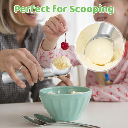 Ice Cream Scoop,7 inches Nonstick Anti-Freeze One Piece Aluminum Scooper Spoon, Heavy Duty Durable Design, Easy Clean, for Gelato, Cookie Dough, Sorbet, Almond (Silver)