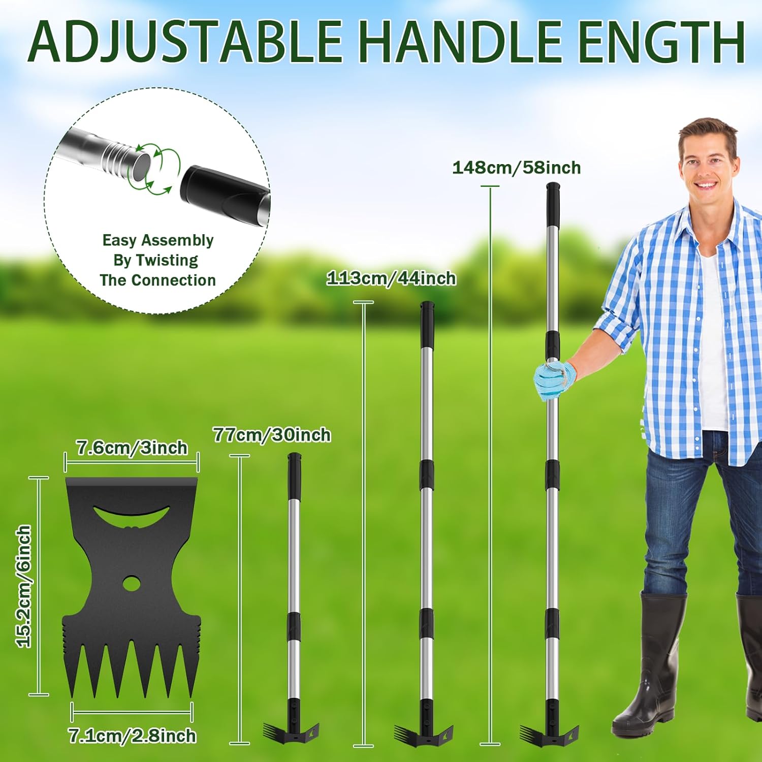 Weed Puller Tool with Long Handle – 2-in-1 Handle Garden Hoe and Weed 