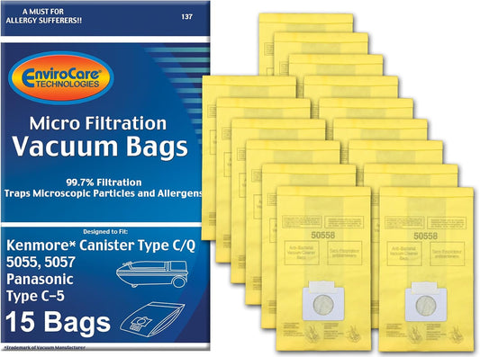 Envirocare Replacement Vacuum Bags Compatible with Kenmore Canister Type C/Q. 5055, 50557 and 50558 Panasonic Type C-5 Vacuums,15 pack
