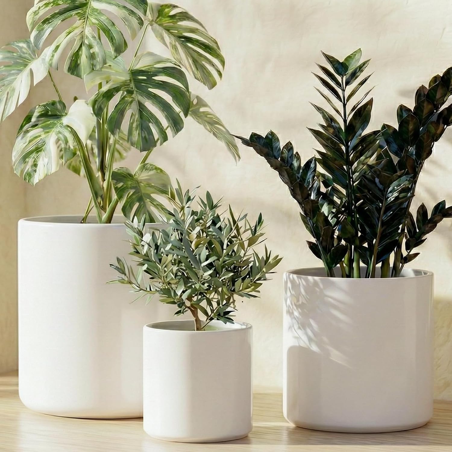 LE TAUCI Ceramic Pots for Plants, 10/8/6 Inch Indoor Planters with Dra