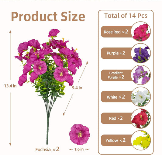 Artificial Flowers, Realistic Fake Morning Glory, Artificial Plants Outdoor, Porch Decoration, for Garden, Patio, Wedding (14, Red, Purple, Yellow, White, Fuchsia, Rose Red, Gradient Purple)