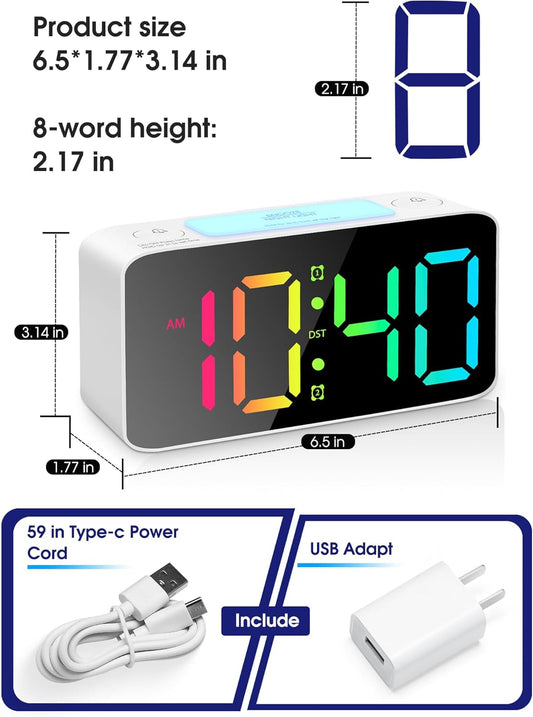 Cadmos Super Loud Alarm Clock for Heavy Sleepers Adults,Digital Clock with 7 Color NightLight,Adjustable Volume,USB Charger,Small Clocks for Bedrooms,Ok to Wake Up for Kids,Teens (White+RGB)