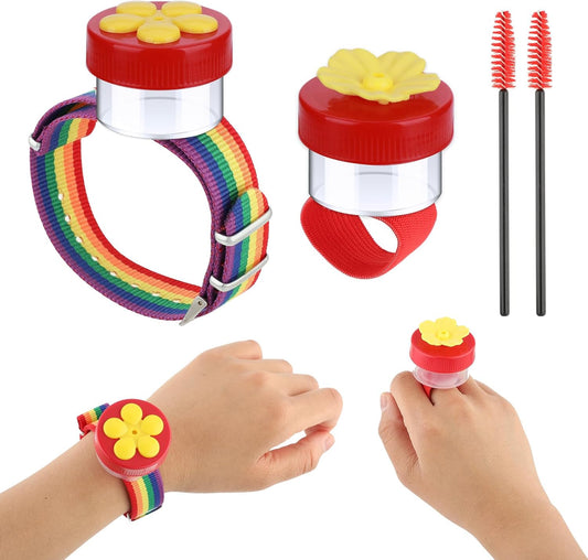 4-Pack Mini Hummingbird Ring Feeders, Hummingbird Wrist Feeder with Adjustable Strap & Cleaning Brush, Ideal for Outdoor Window Bird Watching for Nature Enthusiasts