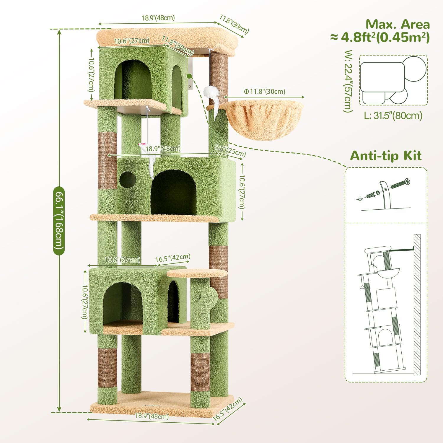 Globlazer Corner Cactus Cat Tree 66 inch Multi-Level Cactus Climbing T