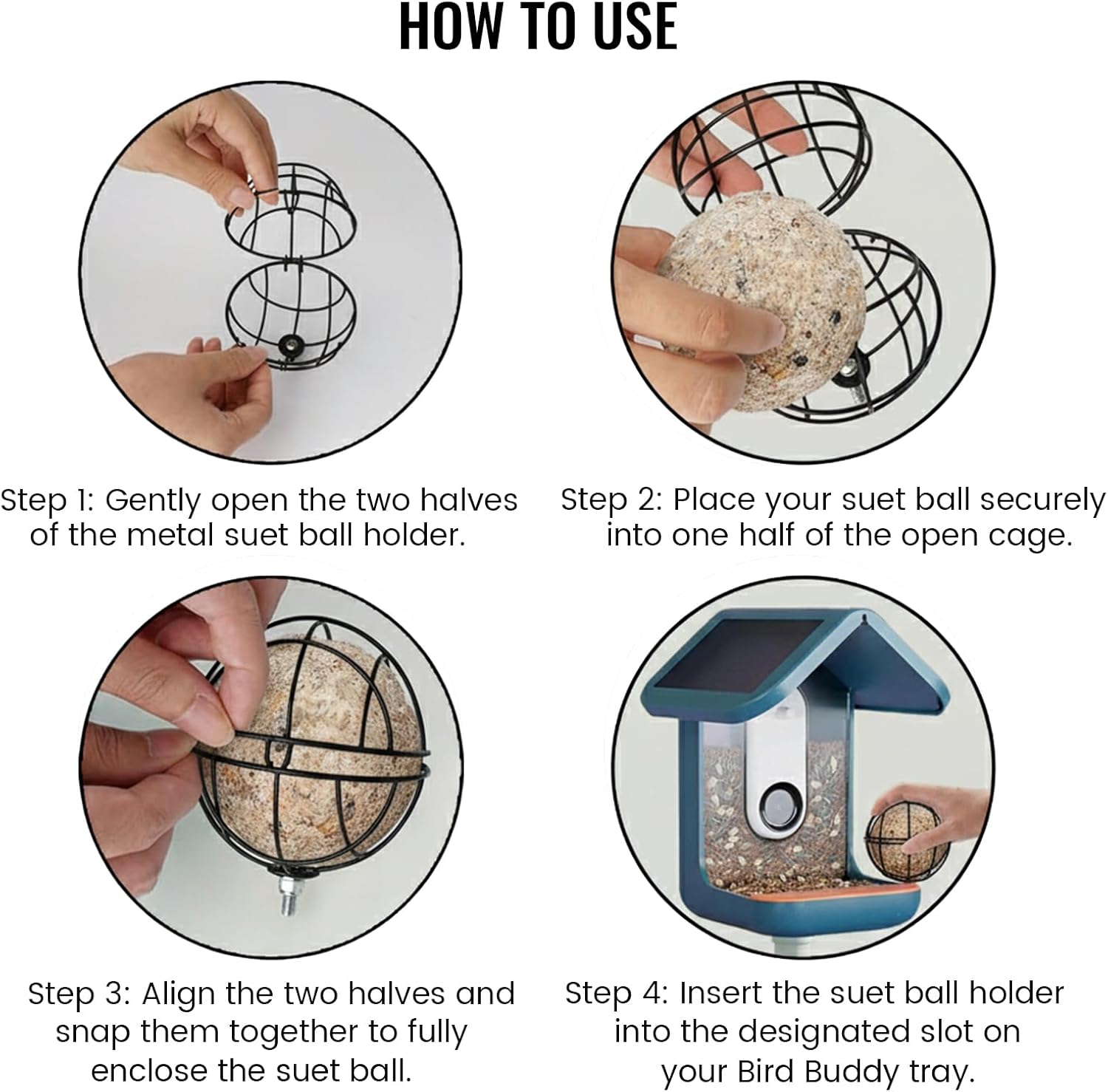 Upgraded Black Metal Suet Ball Holder – Compatible with Bird Buddy Fee