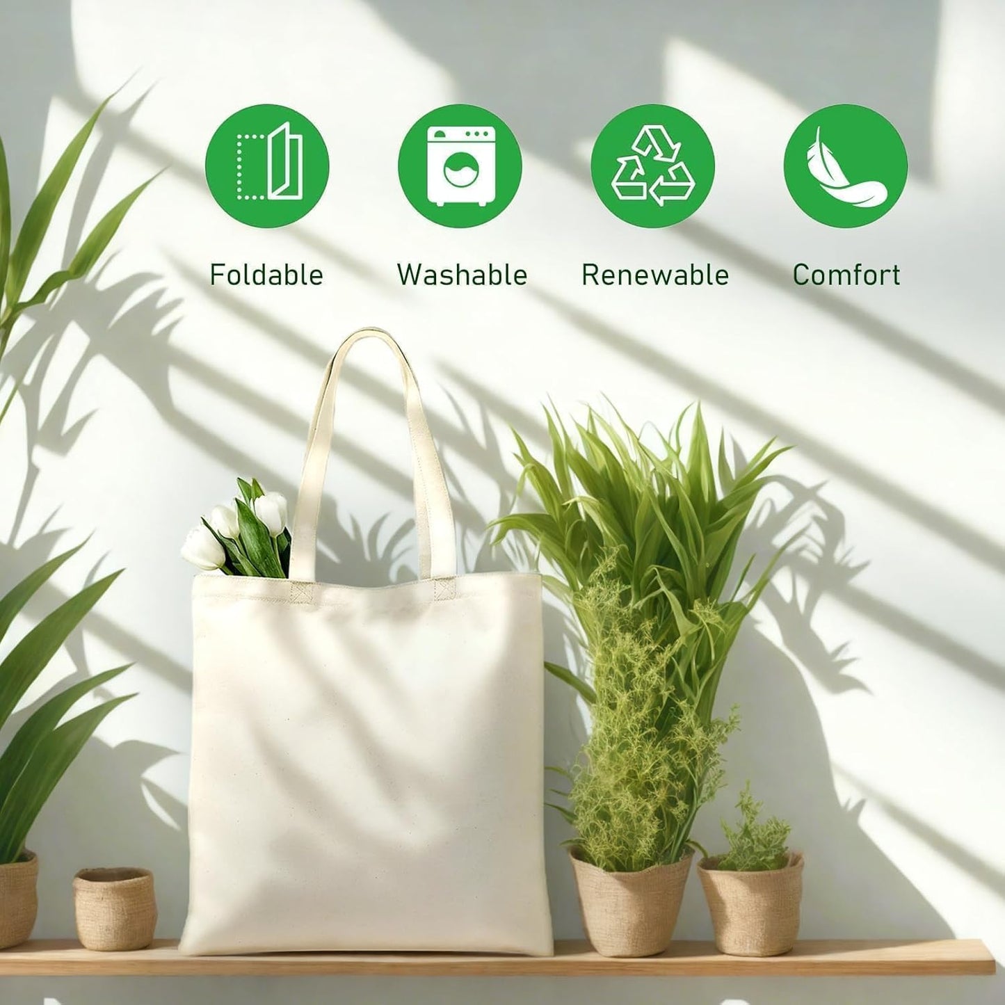 MOLOVA 1-200 Pack Available Premium Canvas Reusable Tote Gift Bags,Made of Natural Canvas with Handle,Work,DIY,Shopping(1 Pack)