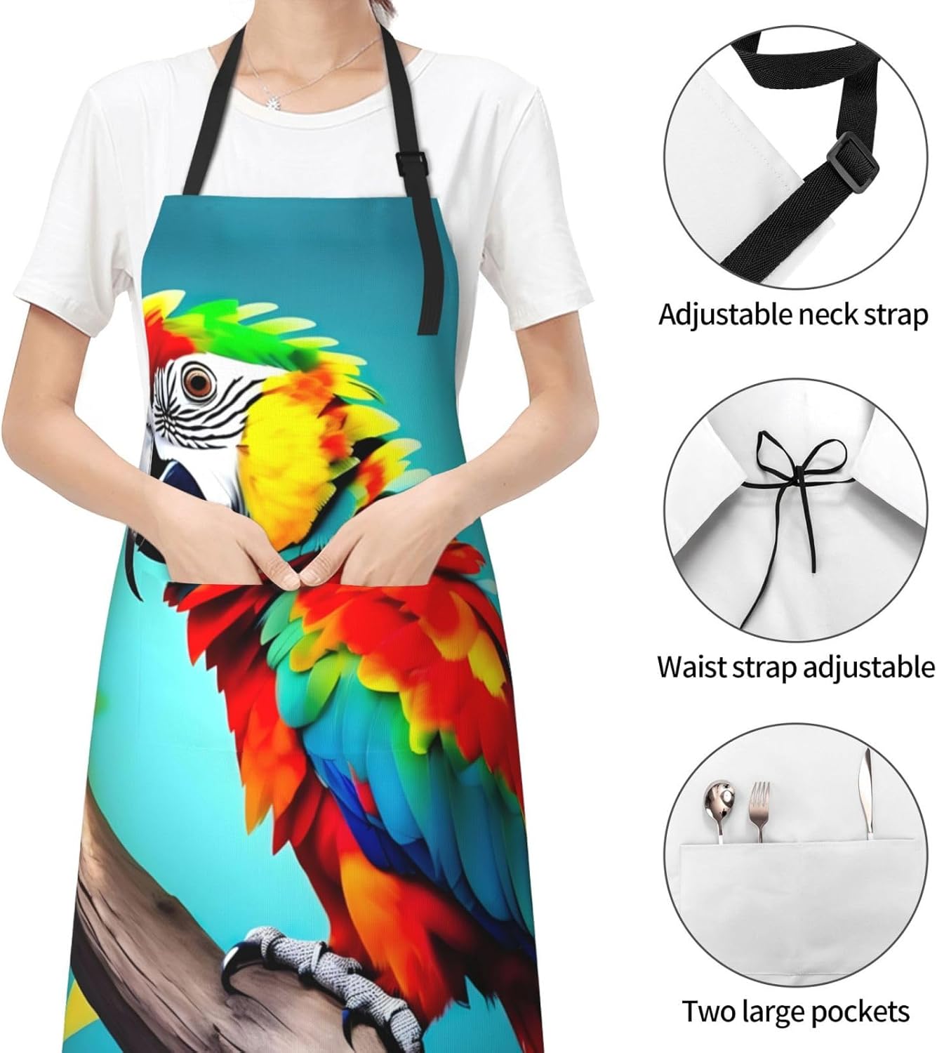Parrots On Tree print Waterproof apron with pocket adjustable cooking apron for adult kitchen bibs to bake