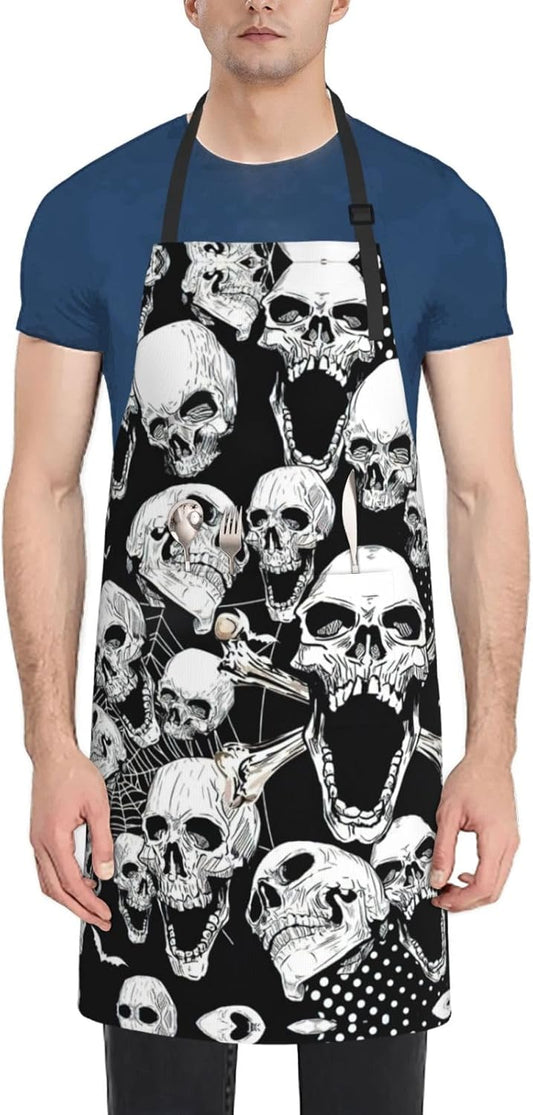skull background print Waterproof apron with pocket adjustable cooking apron for adult kitchen bibs to bake